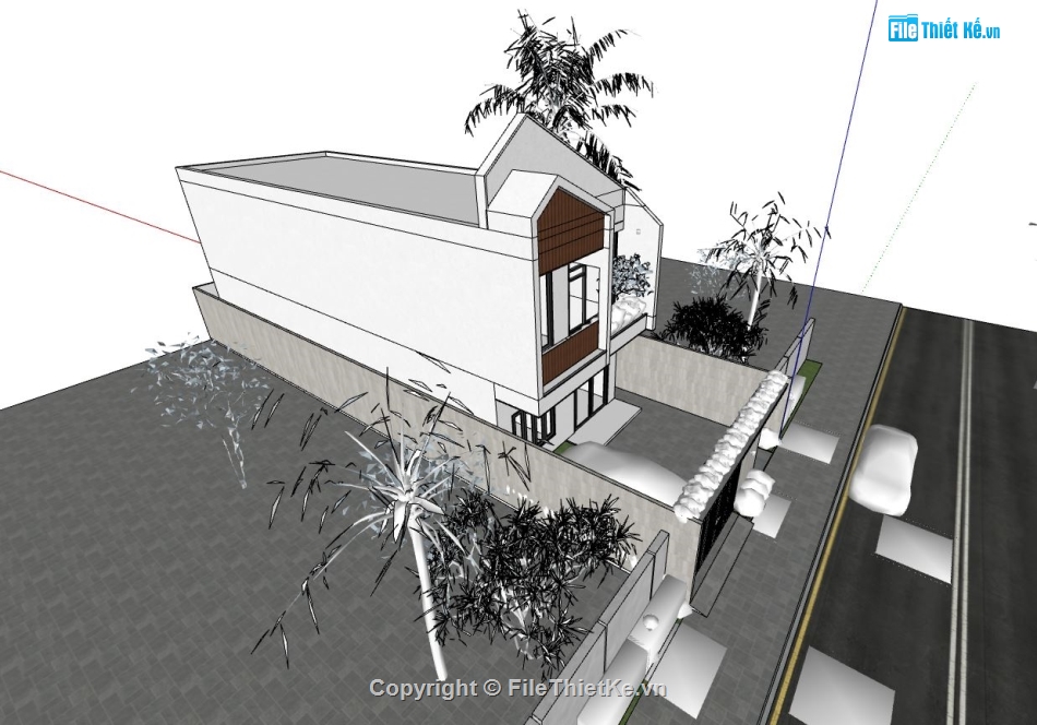 Model su nhà cấp 4,File sketchup nhà cấp 4,File su nhà cấp 4,Nhà cấp 4 7.5x25m