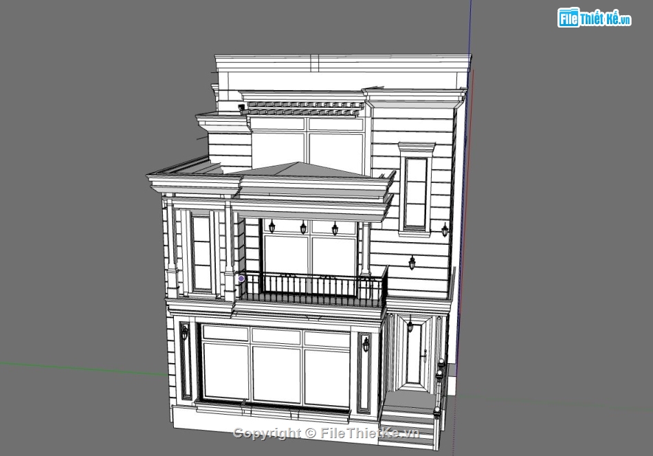 Nhà phố 3 tầng,model su nhà phố 3 tầng,nhà phố 3 tầng file su,sketchup nhà phố 3 tầng