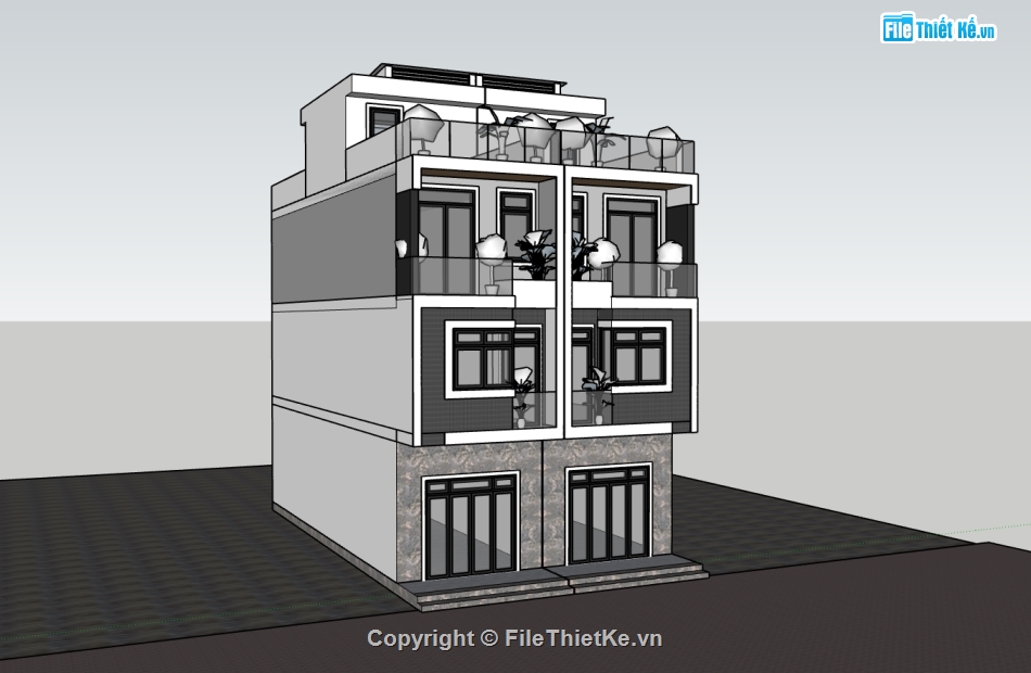 su nhà phố,sketchup nhà phố,sketchup nhà phố 3 tầng