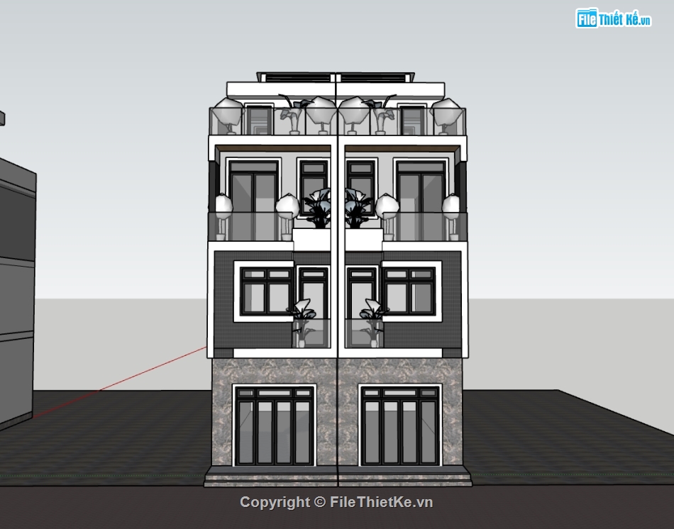 su nhà phố,sketchup nhà phố,sketchup nhà phố 3 tầng