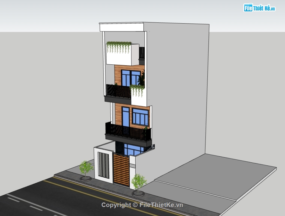 nhà 4 tầng,su nhà phố,sketchup nhà phố