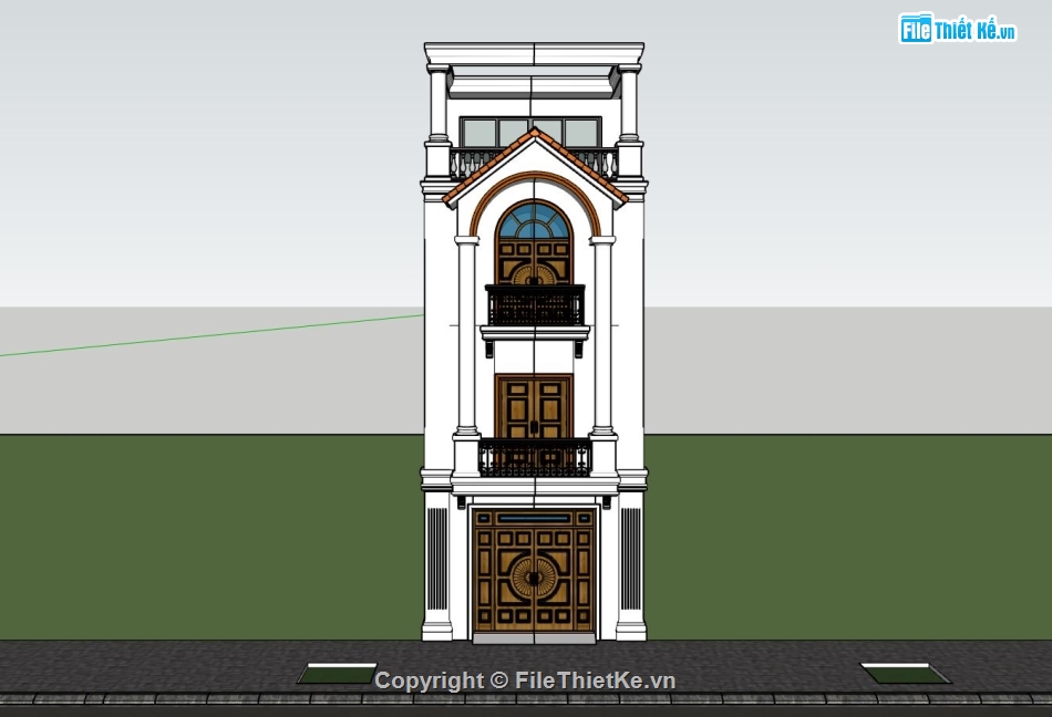 nhà phố  tân cổ điển,nhà phố 4 tầng,phối cảnh nhà phố đẹp,file sketchup nhà phố