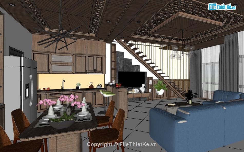 File sketchup nội thất,sketchup nội thất bếp,nội thất khách bếp,file sketchup nội thất khách bếp,model su nội thất khách bếp