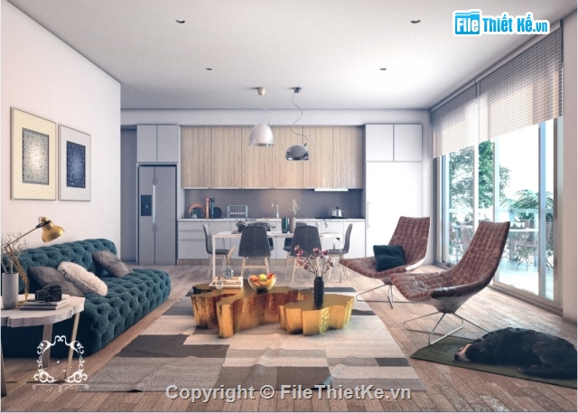 SKETCHUP nội thất phòng khách,File sketchup nội thất vray 3.4 full setting,Nội thất chung cư,Nội thất phòng khách và bếp