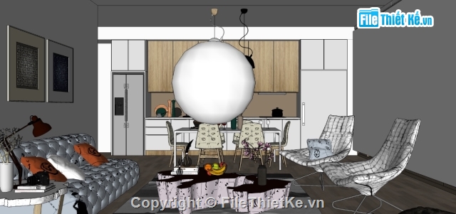 SKETCHUP nội thất phòng khách,File sketchup nội thất vray 3.4 full setting,Nội thất chung cư,Nội thất phòng khách và bếp