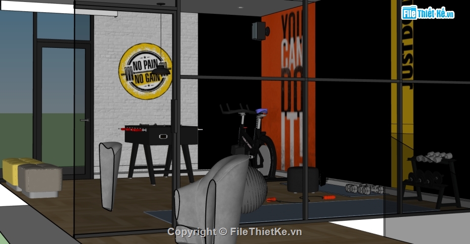 nội thất phòng gym,File sketchup nội thất phòng tập gym,dựng nội thất phòng gym file su,model su dựng phòng tập gym