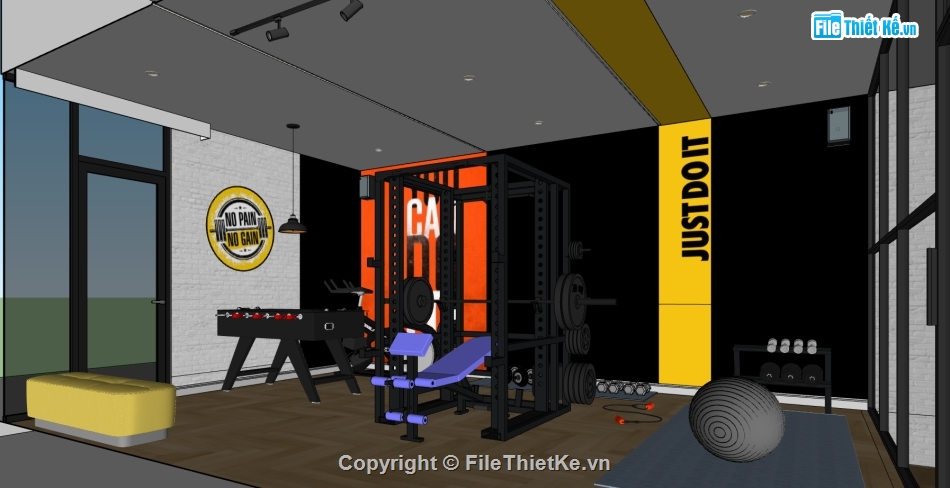 nội thất phòng gym,File sketchup nội thất phòng tập gym,dựng nội thất phòng gym file su,model su dựng phòng tập gym