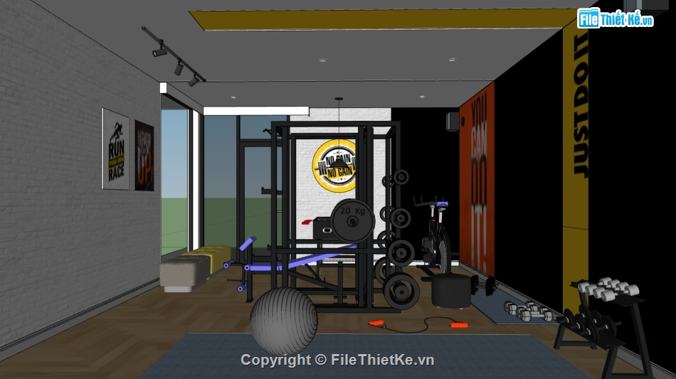 nội thất phòng gym,File sketchup nội thất phòng tập gym,dựng nội thất phòng gym file su,model su dựng phòng tập gym