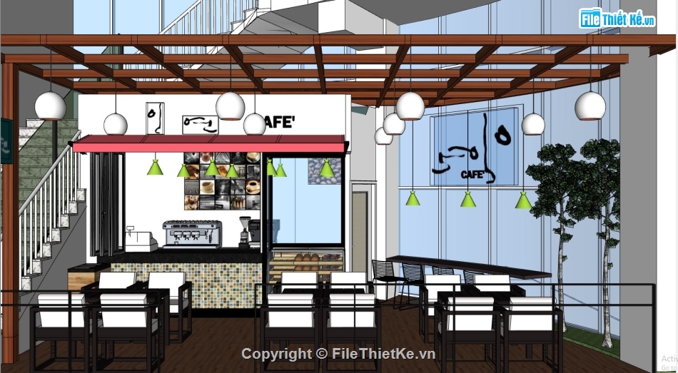 quán bán cafe,nội thất quán cafe,cafe sketchup,sketchup quán cafe