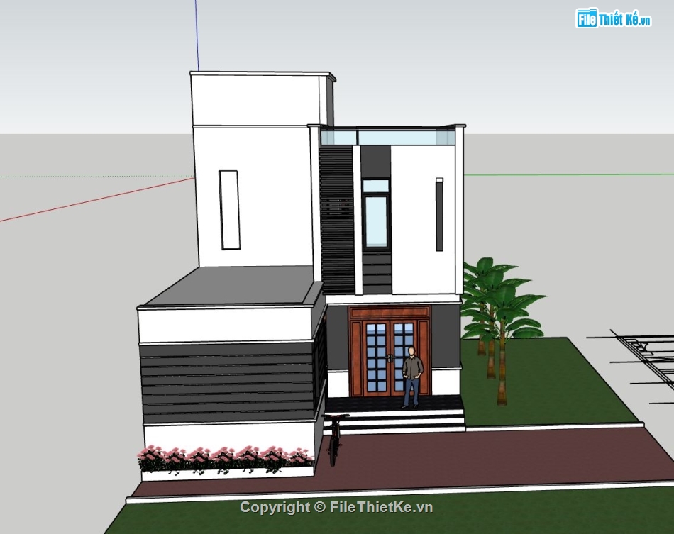 nhà phố 2 tầng,phối cảnh nhà phố 2 tầng,mẫu sketchup nhà phố 2 tầng