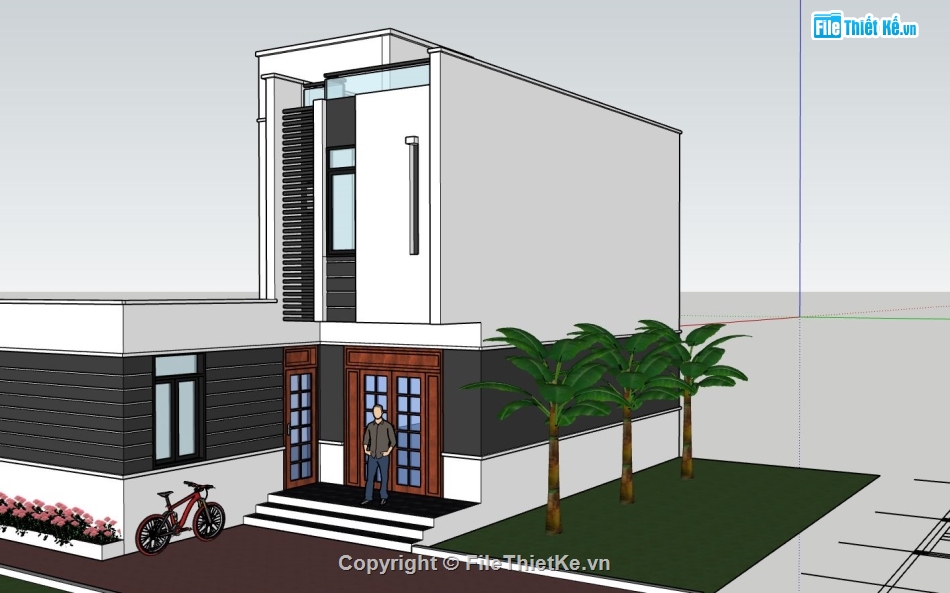 nhà phố 2 tầng,phối cảnh nhà phố 2 tầng,mẫu sketchup nhà phố 2 tầng