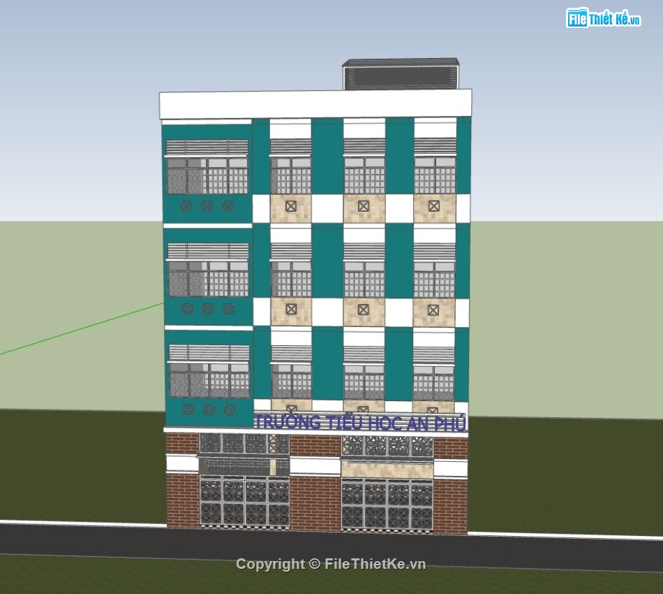 phối cảnh trường học,bản vẽ trường tiểu học,mẫu sketchup trường học