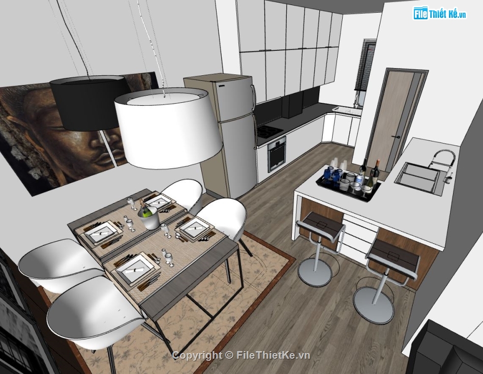 phòng bếp,phòng bếp sketchup,file su phòng bếp,su phòng bếp