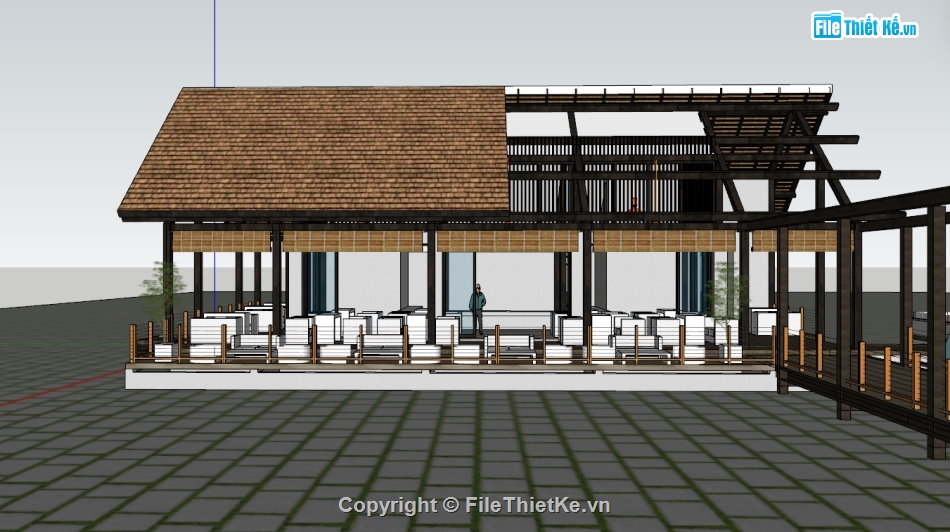 File sketchup quán cafe sân vườn,File Sketchup quán cafe,Sketchup,quán cafe,nhà gỗ