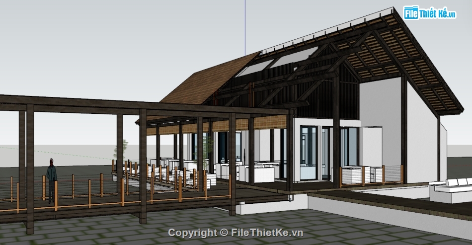 File sketchup quán cafe sân vườn,File Sketchup quán cafe,Sketchup,quán cafe,nhà gỗ