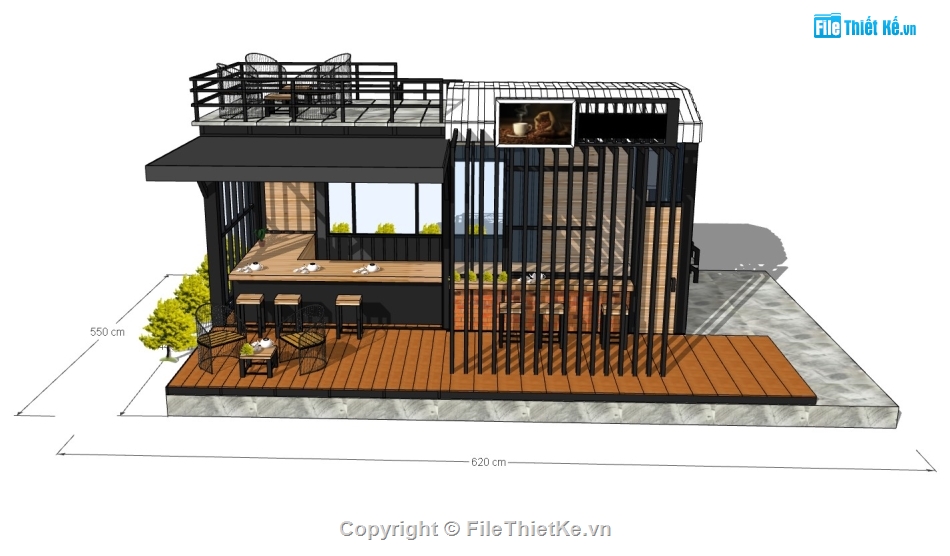 quán coffee,quán coffee sketchup,sketchup quán coffee