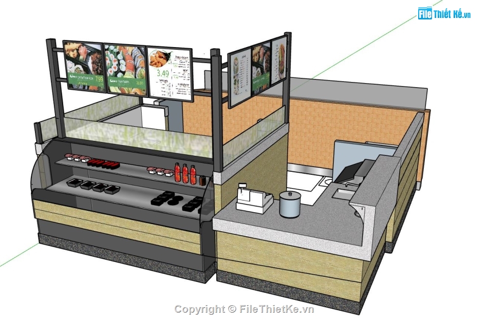 sketchup quầy ăn vặt,file su quầy ăn vặt,quầy ăn vặt