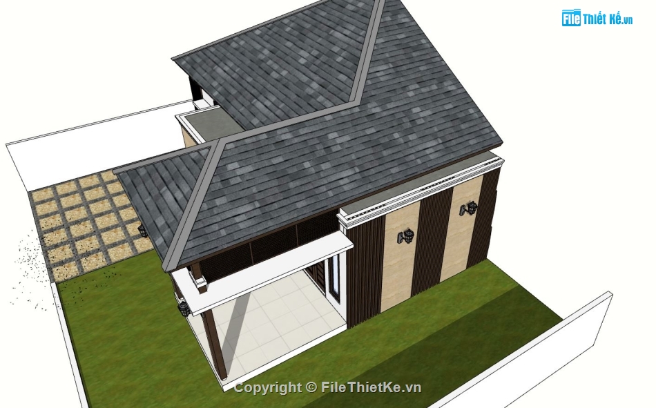 biệt thự sketchup,sketchup biệt thự 1 tầng,model su biệt thự 1 tầng