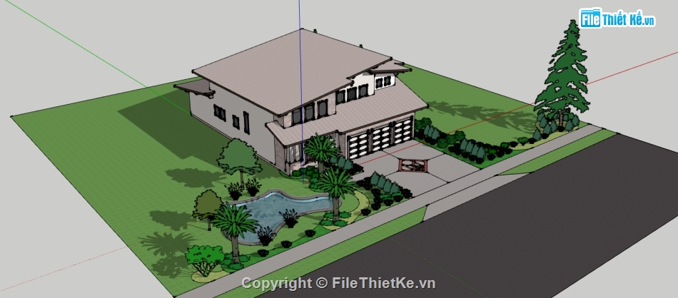 biệt thự 2 tầng mái lệch file su,dựng model su biệt thự 2 tầng,thiết kế file sketchup biệt thự 2 tầng