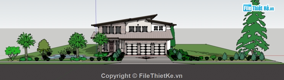 biệt thự 2 tầng mái lệch file su,dựng model su biệt thự 2 tầng,thiết kế file sketchup biệt thự 2 tầng