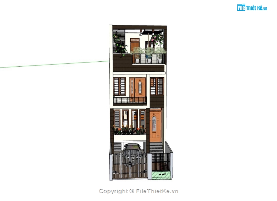 thiết kế nhà 4 tầng,nhà phố 4 tầng sketchup,file su nhà phố 4 tầng,nhà phố 4 tầng đẹp