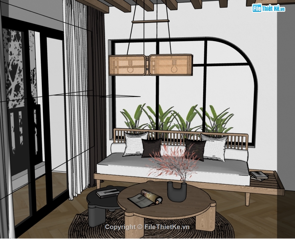 sketchup nội thất phòng khách,thiết kế phòng khách file sketchup,phòng khách đẹp dựng model su