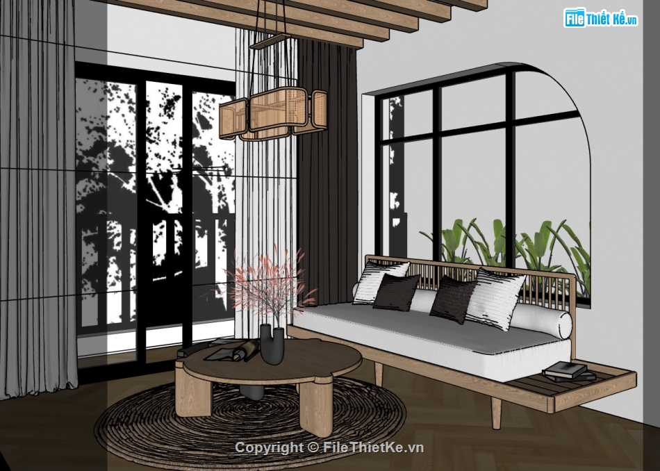 sketchup nội thất phòng khách,thiết kế phòng khách file sketchup,phòng khách đẹp dựng model su