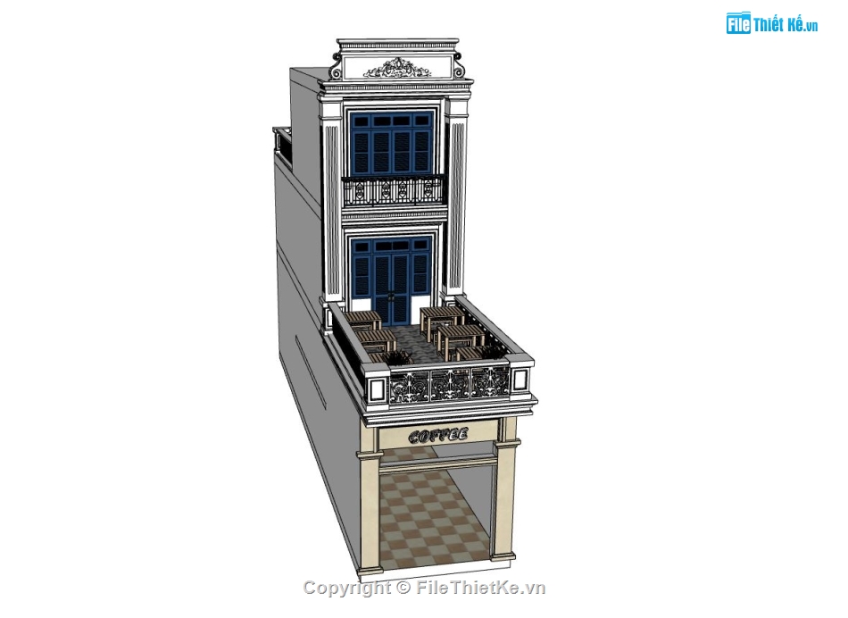 quán cafe,quán cafe 3 tầng,sketchup cafe