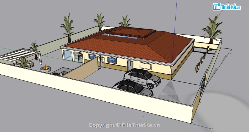 villa sketchup,villa 1 tầng,sketchup villa 1 tầng