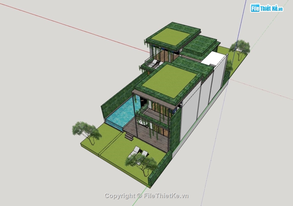 sketchup villa 2 tầng,mẫu villa hiện đại,biệt thự villa sketchup