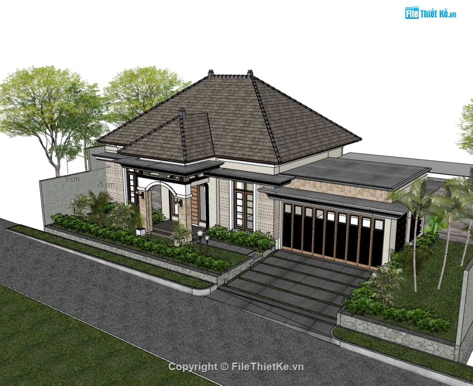 biệt thự 1 tầng,su biệt thự,sketchup biệt thự 1 tầng