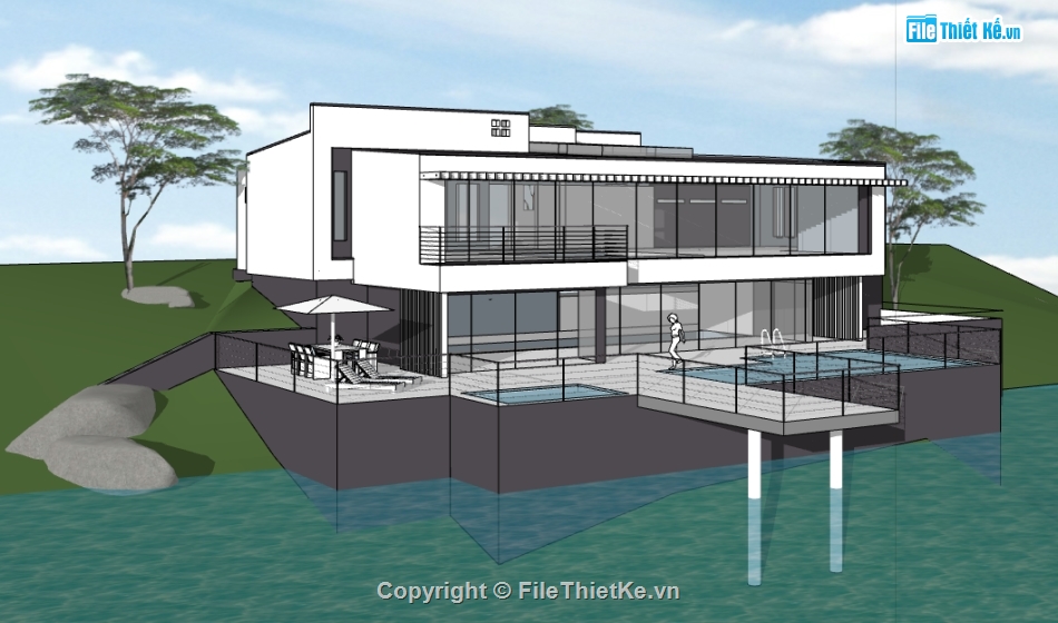 nhà nghỉ dưỡng biển file su,dựng sketchup nhà nghỉ dưỡng biển,thiết kế 3d su nhà nghỉ dưỡng biển