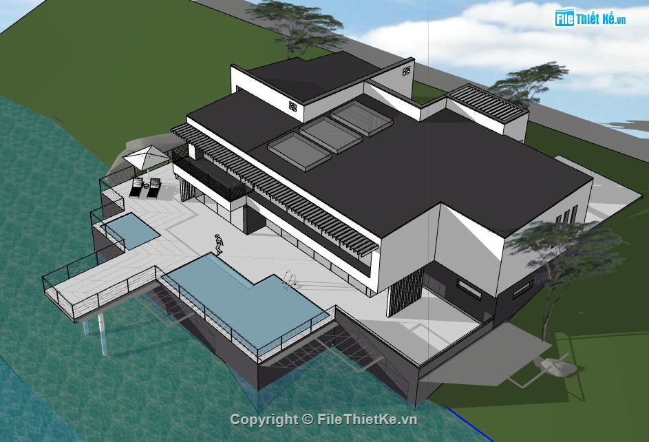 nhà nghỉ dưỡng biển file su,dựng sketchup nhà nghỉ dưỡng biển,thiết kế 3d su nhà nghỉ dưỡng biển