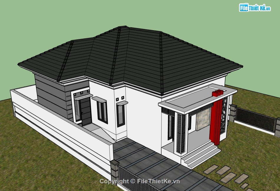 biệt thự 1 tầng,su biệt thự,sketchup biệt thự