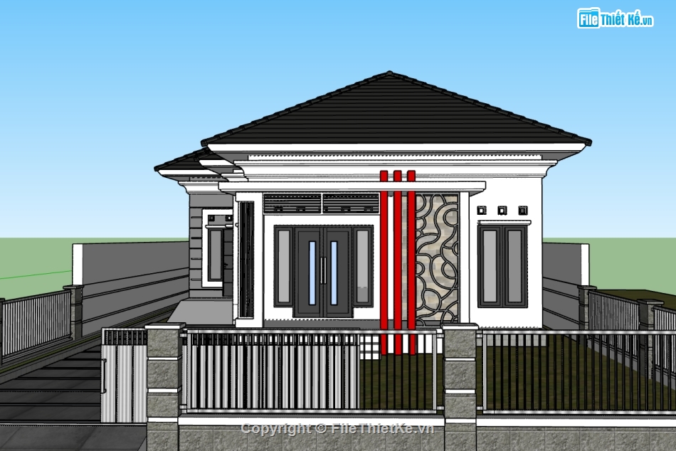 biệt thự 1 tầng,su biệt thự,sketchup biệt thự