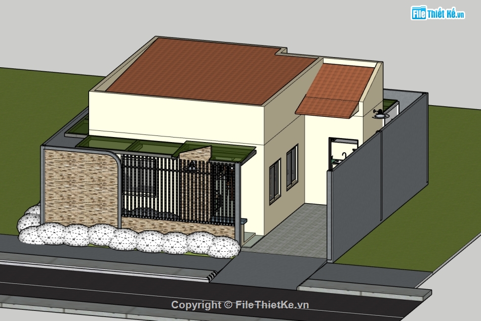 su biệt thự,sketchup biệt thự,biệt thự 1 tầng,biệt thự 1 tầng su