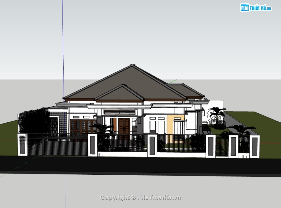 su biệt thự,sketchup biệt thự,biệt thự 1 tầng