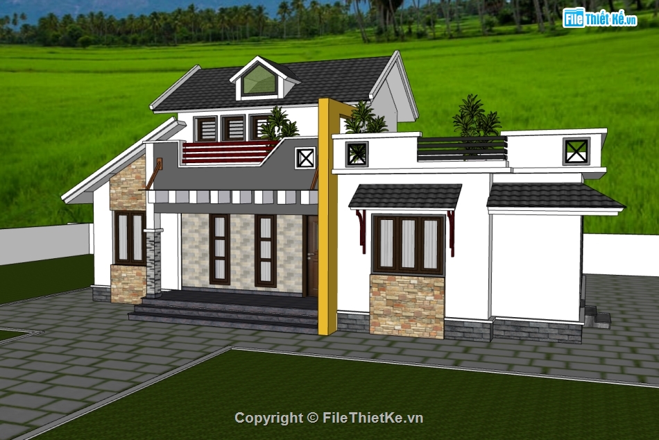 biệt thự 1 tầng,su biệt thự,sketchup biệt thự