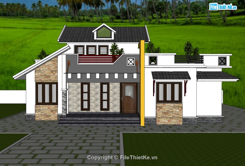 biệt thự 1 tầng,su biệt thự,sketchup biệt thự