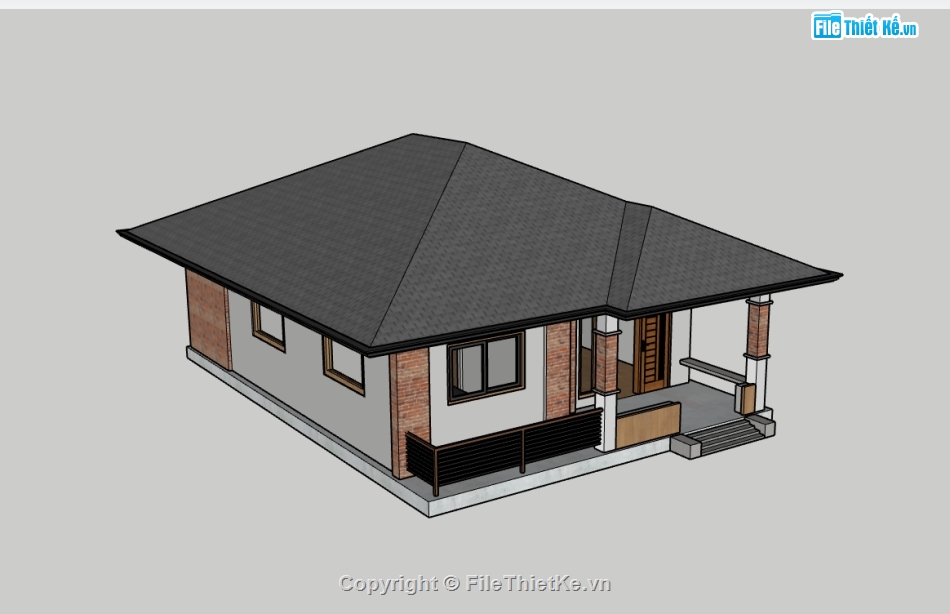 biệt thự 1 tầng,su biệt thự,sketchup biệt thự