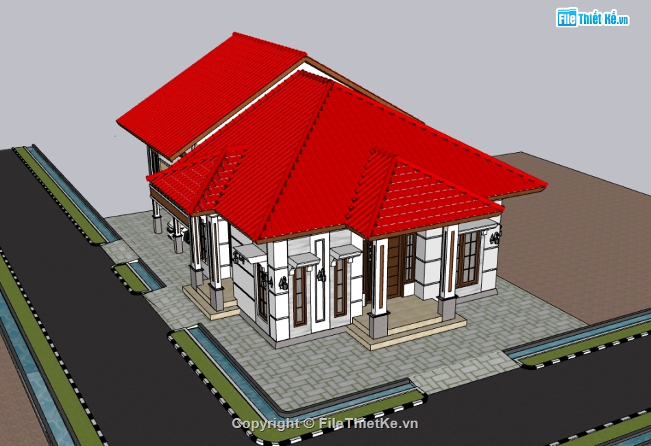 su biệt thự,sketchup biệt thự,biệt thự 1 tầng