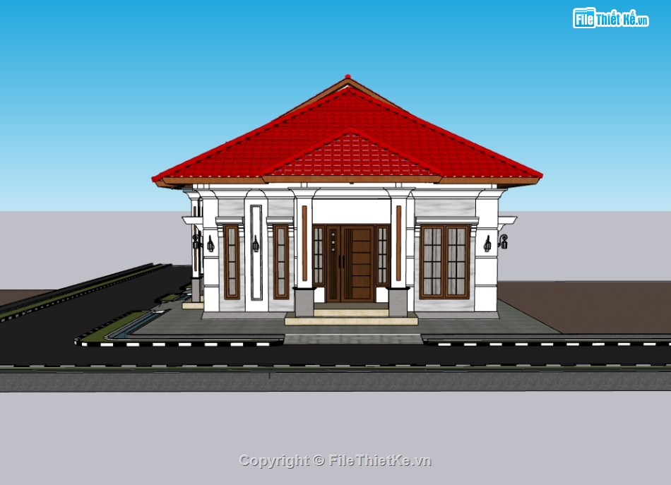 su biệt thự,sketchup biệt thự,biệt thự 1 tầng