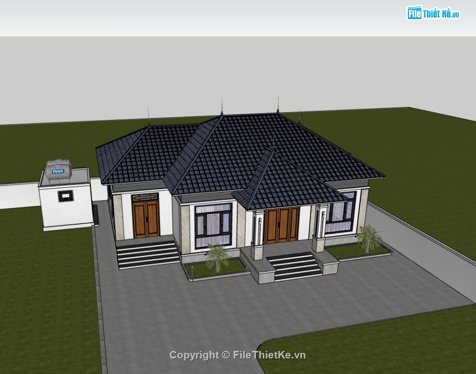 su biệt thự,sketchup biệt thự,biệt thự 1 tầng