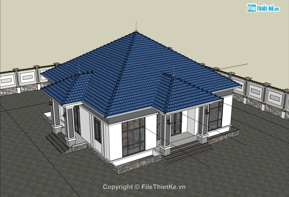 su biệt thự,sketchup biệt thự,su biệt thự 1 tầng