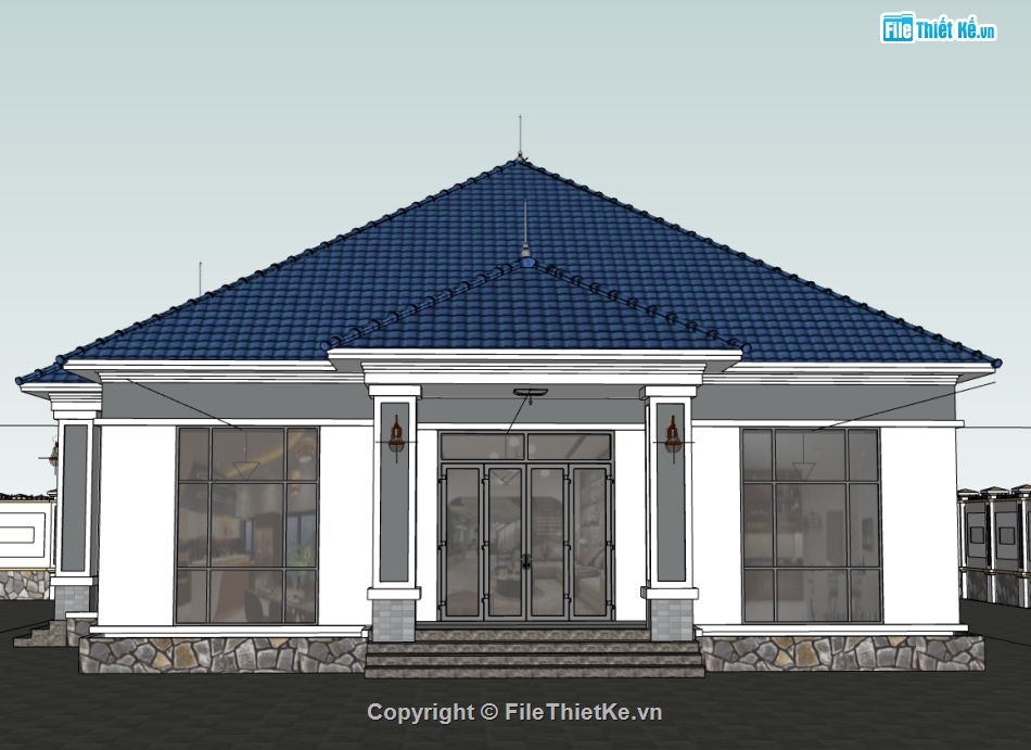 su biệt thự,sketchup biệt thự,su biệt thự 1 tầng