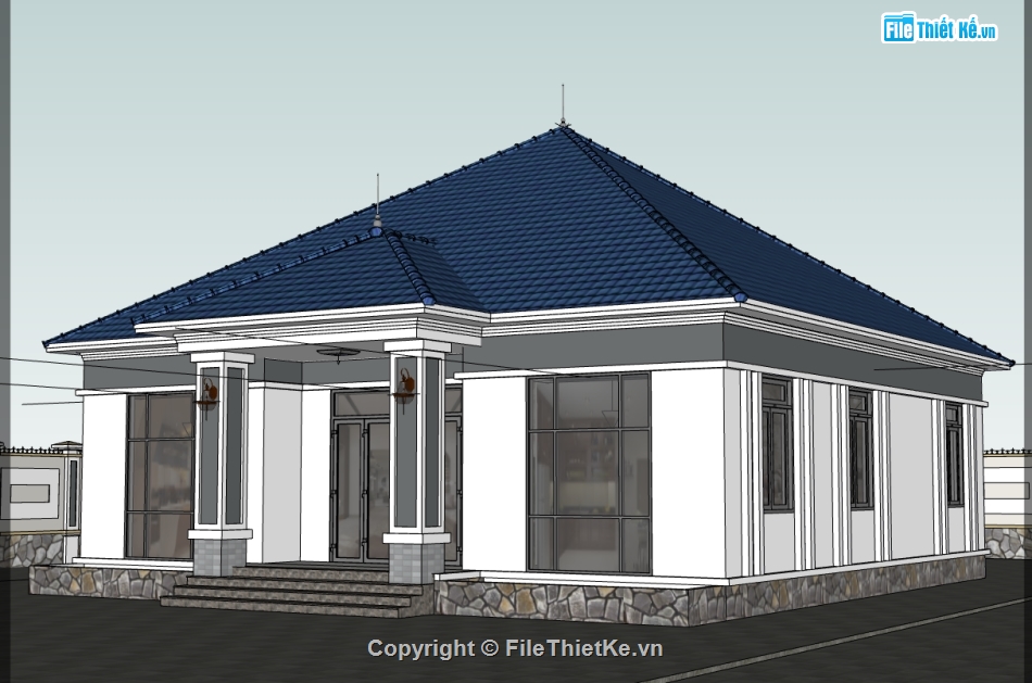 su biệt thự,sketchup biệt thự,su biệt thự 1 tầng