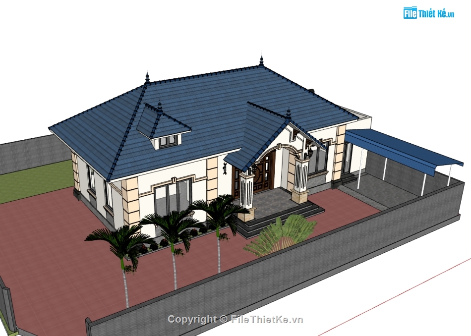 biệt thự 1 tầng,su biệt thự,sketchup biệt thự