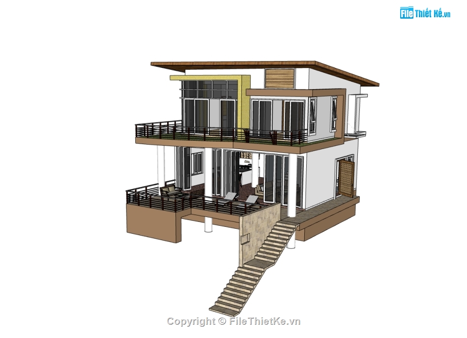 biệt thự 2 tầng,su biệt thự,sketchup biệt thự