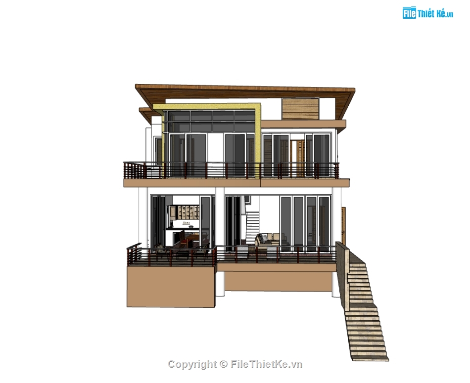 biệt thự 2 tầng,su biệt thự,sketchup biệt thự