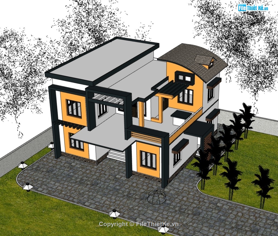 biệt thự 2 tầng,su biệt thự,sketchup biệt thự